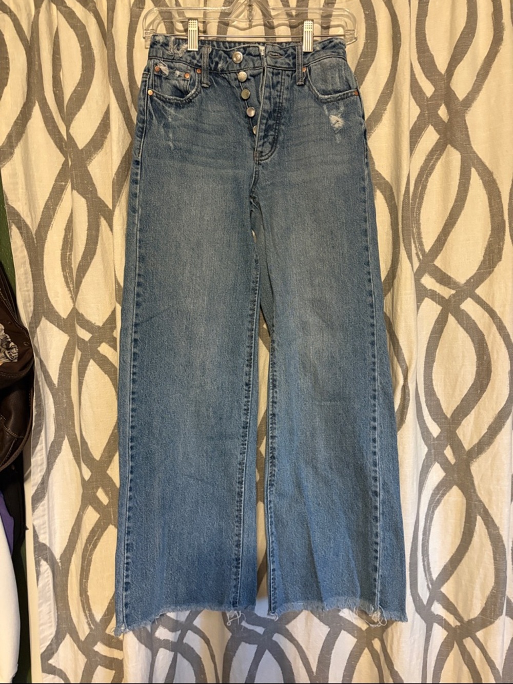 Button-Fly High-Rise Wide Leg Jeans - Blue
